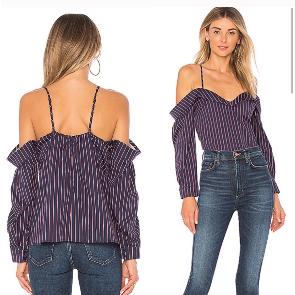 Bardot Paloma Striped Cold Shoulder Dress Shirt